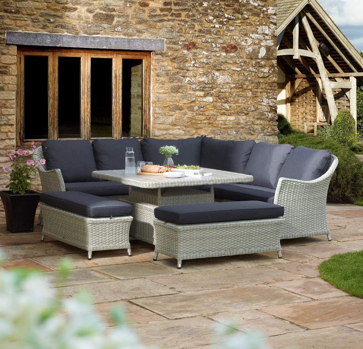 Bramblecrest Chatsworth Modular Sofa Set With Adjustable Square Ceramic Table Altons