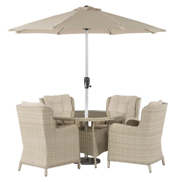 Chedworth 4 Seat garden Dining Set With Parasol Sandstone CutOut Gallery Image1 X21WCW120RD1