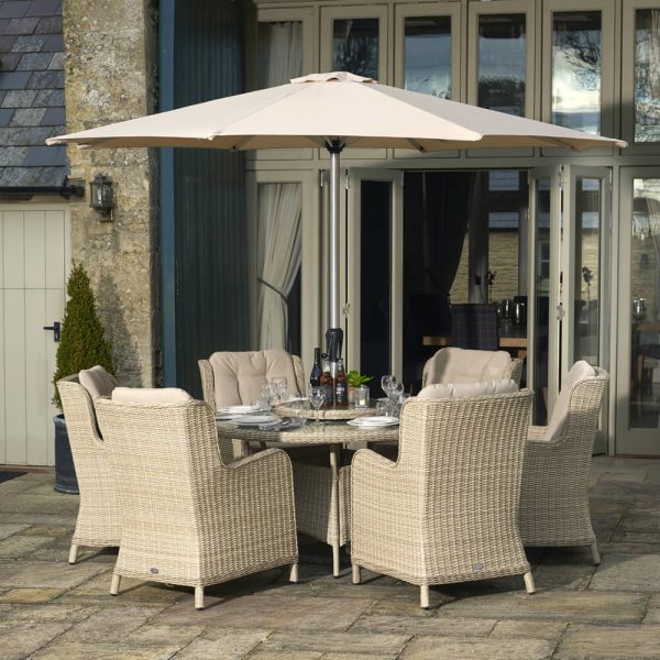 Chedworth 6 Seat Dining Set With Round table Lazy Susan Parasol Lead Image X20WCW140RD1