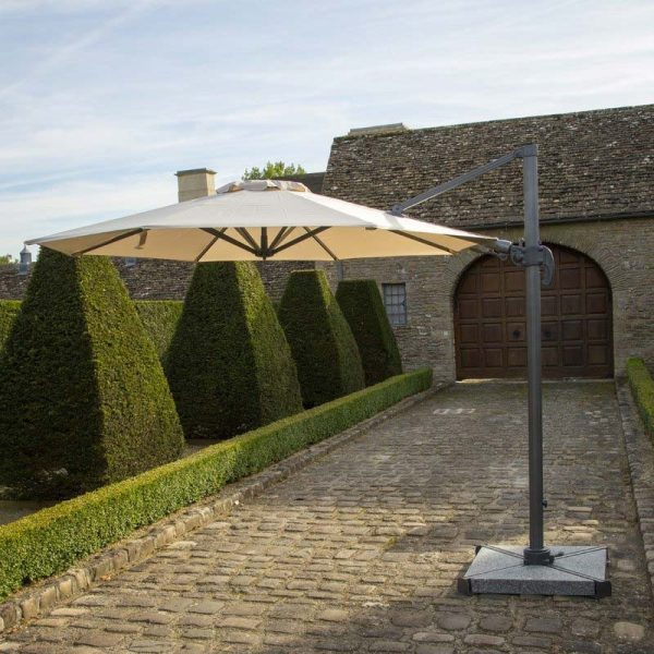 bramblecrest chichester 3m round side post parasol with granite base slabs and cover 1