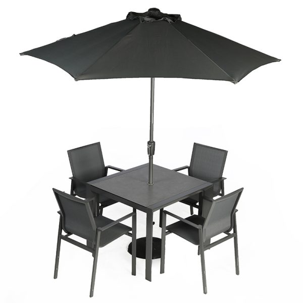 livorno 4 seat dining set with parasol base