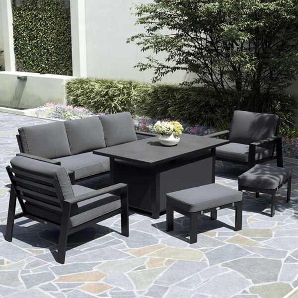 livorno deluxe garden sofa set with rectangular table on patio